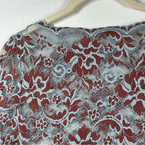 GANNI Lace Blouse Top Women's 40 US 8/10 M Teal Rust Floral Sheer Long‎ Sleeve - Picture 4 of 8